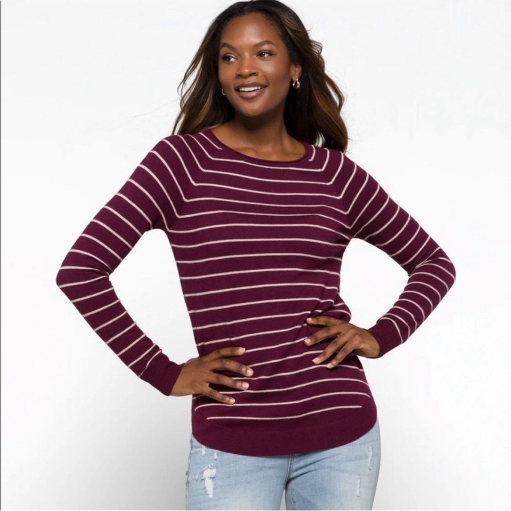 Pink Clover | Valencia Curved Hem Striped Sweater | Size L